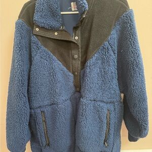 Free People Blue and Black Sherpa Jacket